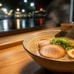 東久留米・清瀬の駅近ラーメン店をイメージした夜のラーメンカウンター